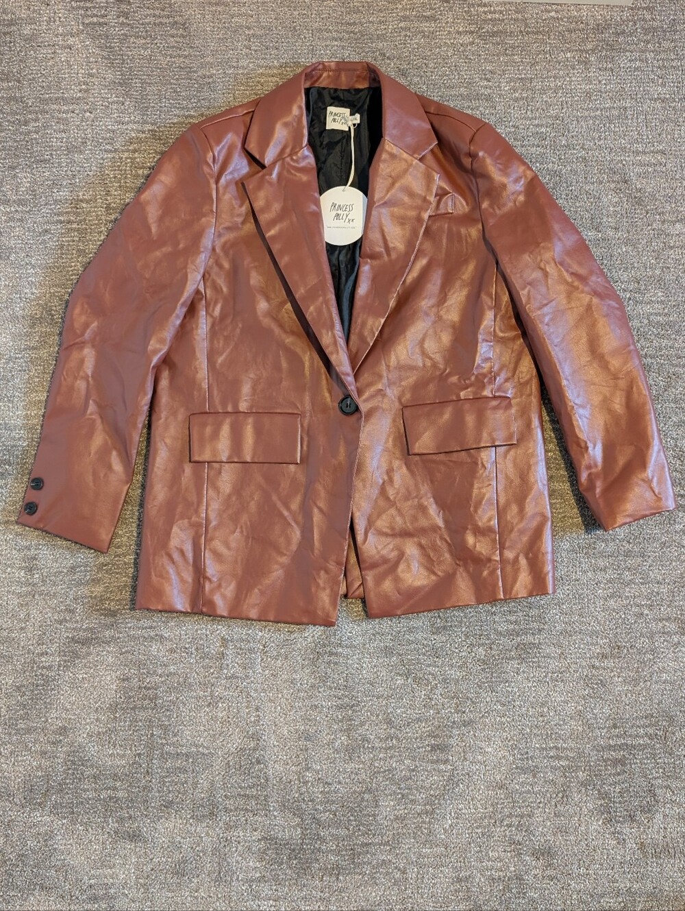 NWT Princess Polly Women's Brown Faux Leather Jocelyn Blazer Jacket L/XL